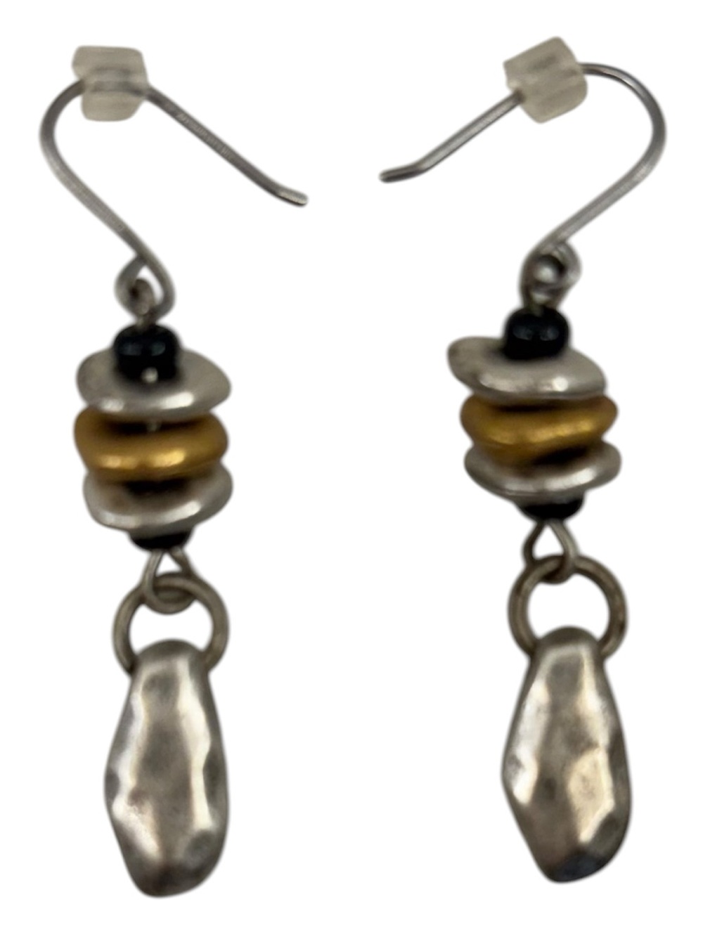 Chico’s Vintage Mixed-Media Drop Earrings Metallic Black Gold Silver Tone - Boho